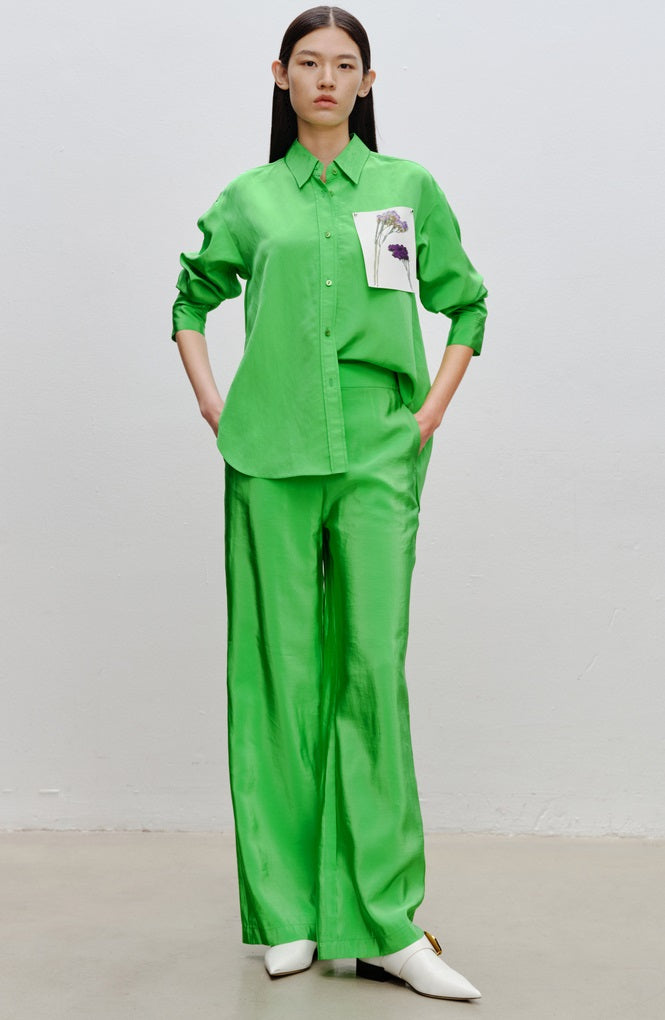 COMME MOI women's green wear wide-leg pants - ABIGAIL.