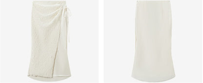 COMME MOI Lu Yan designer's women's satin stitching asymmetrical straight skirt - BILLY.