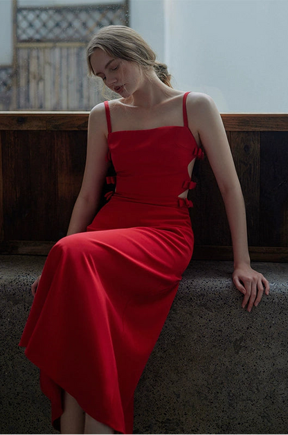 GOUDIN Toast luxury red sleeveless dress-SIMA.