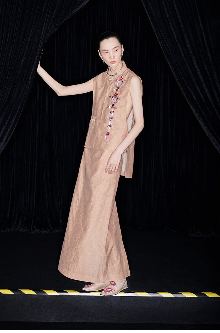 M essential Mackay designer 3d embroidery placket vest pencil skirt set- mar.