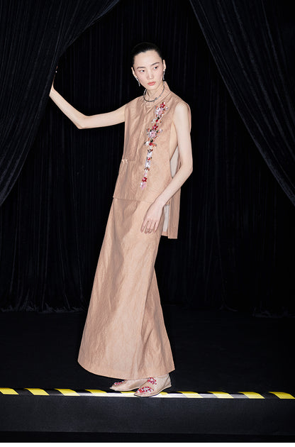 M essential Mackay designer 3d embroidery placket vest pencil skirt set- mar.