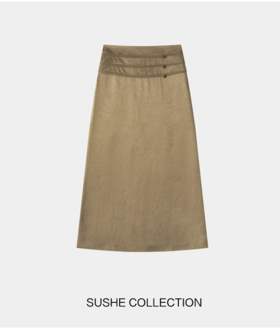 SUSHE Light Chinese acetate scratch satin high waist long skirt female -JESSICA