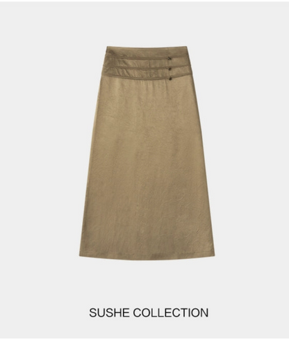 SUSHE Light Chinese acetate scratch satin high waist long skirt female -JESSICA