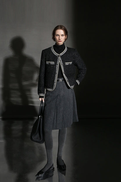 PIAOIN vintage woolen pleated premium skirt-LUCY