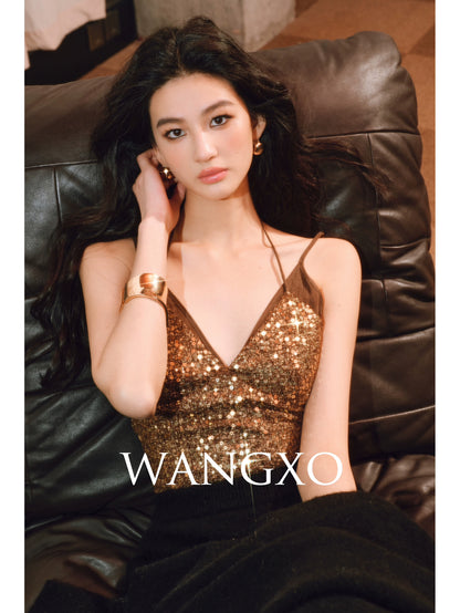 WANGXO | Hand-Stitched Adjustable Two-Piece Halterneck Sling Top -SENA.