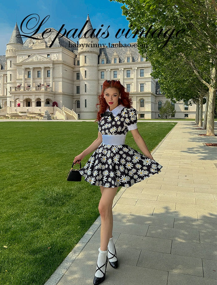 Le Palais Vintage   Doll Puff Sleeve Cinched Waist Dress-FANA