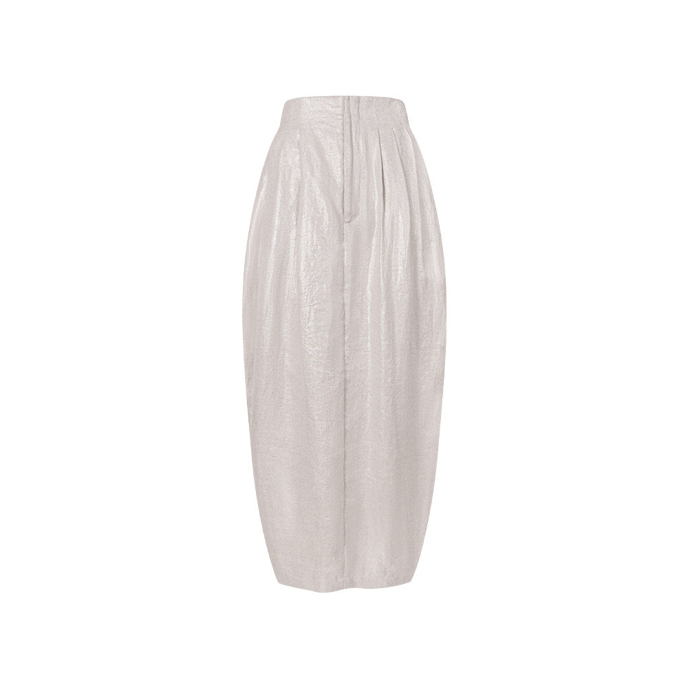TUYUE  Silver White Linen Mid-Waist Covering Crotch Bud Skirt Long Skirt- NEZUKO.