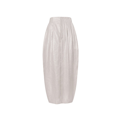 TUYUE  Silver White Linen Mid-Waist Covering Crotch Bud Skirt Long Skirt- NEZUKO.