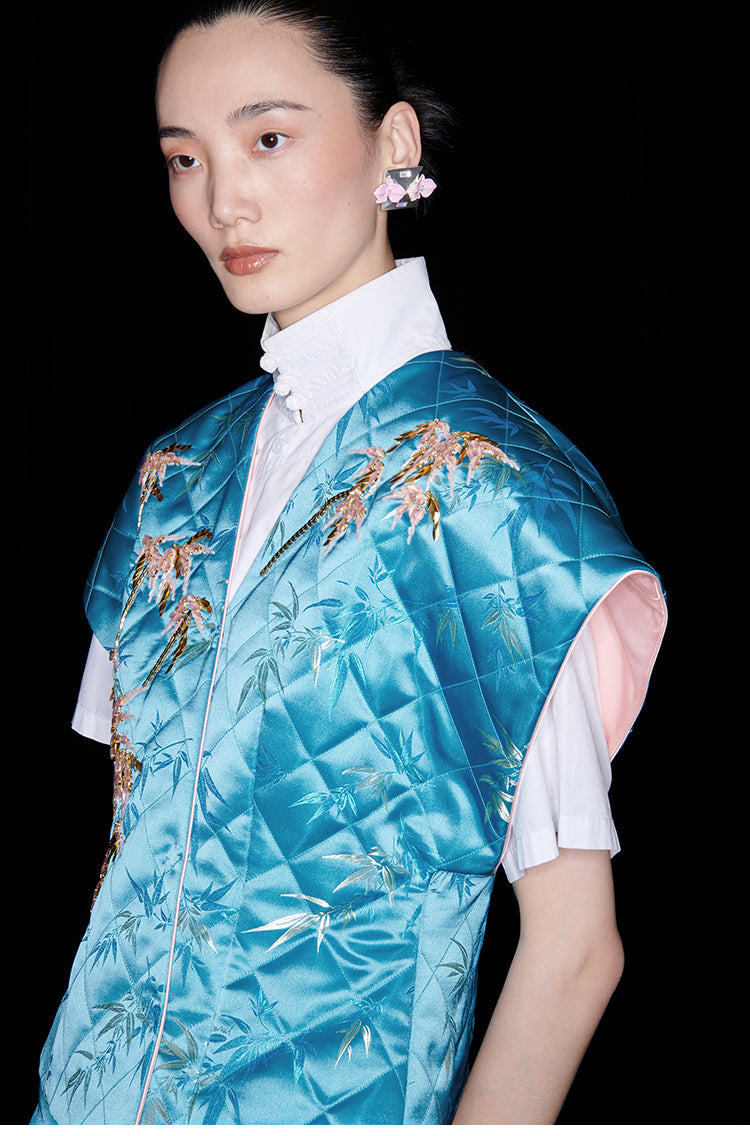 M essential Ma Kai designer golden autumn bamboo nail beads vest - bran.