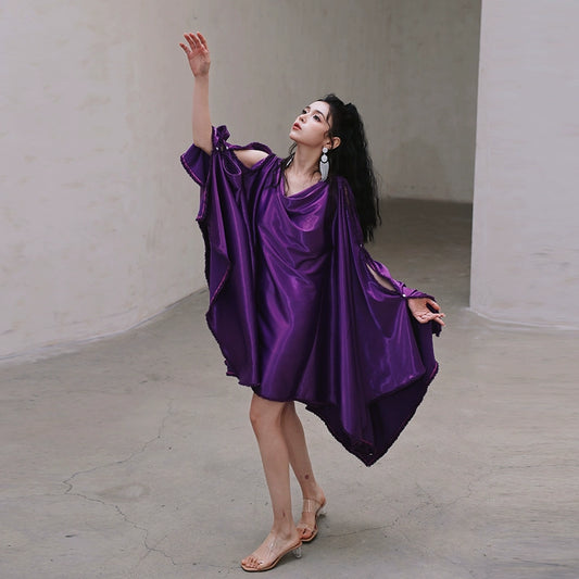 DOLLY Elegant Deep Purple Off  Shoulder Swing Collar Short Party Dress-PREETI (V)