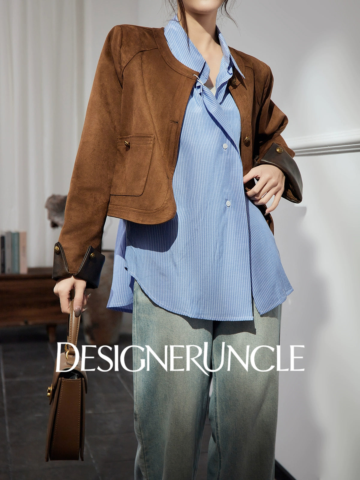 DGU| Coffee Retro Lapel Design Sense Fashion Niche Light Luxury Niche Top Jacket - HOLY.