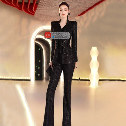 VJE OL suit micro-flared pants two-piece professional suit-SLUM.