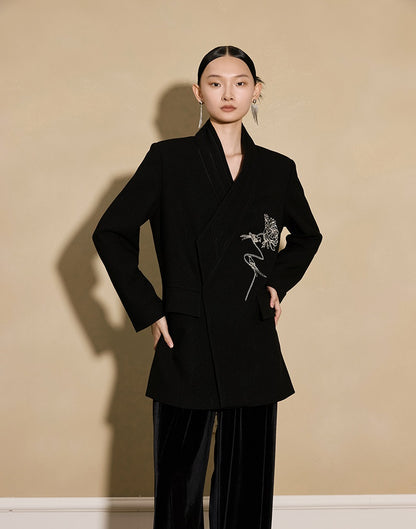 HECO Acetate Woven Embroidery V-Neck Blazer Women's Spring- LET.