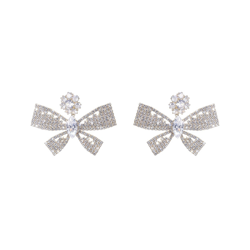 Wardrobes by Chen Luxury Light Bow Diamond Tassel Earrings-Sola