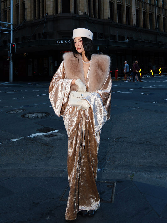 MEI SANGUAN Fur-Collar Jacket & V-Neck Dress- ISAIAH