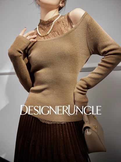 DGU "Twilight Apricot" lace cut-out base commuter versatile slimming top - DEED.