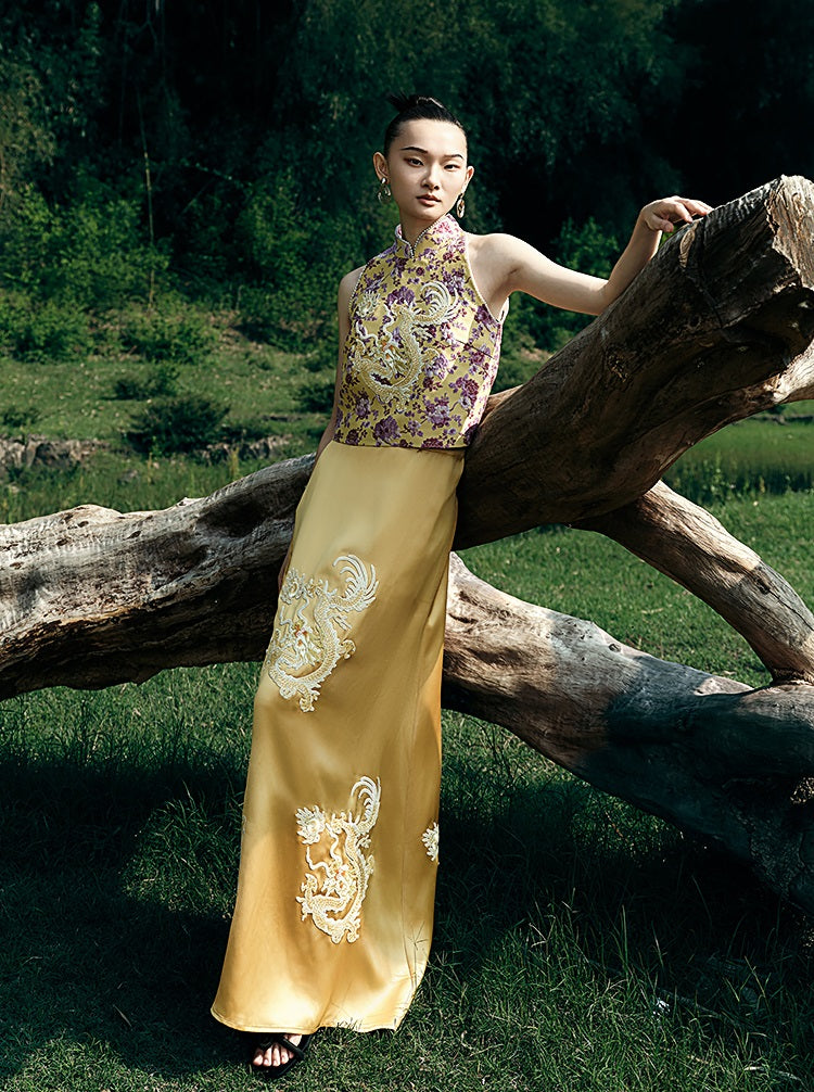 HECO Chinese Embroidery Golden Dragon Acetate Skirt - ALPHA.