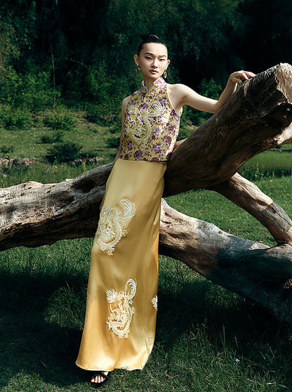 HECO Chinese Embroidery Golden Dragon Acetate Skirt - ALPHA.