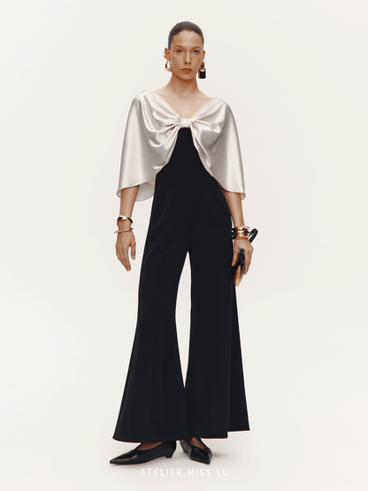 ATELIER MISS LU  Glossy Shawl Spliced Wide-leg Jumpsuit - WARM