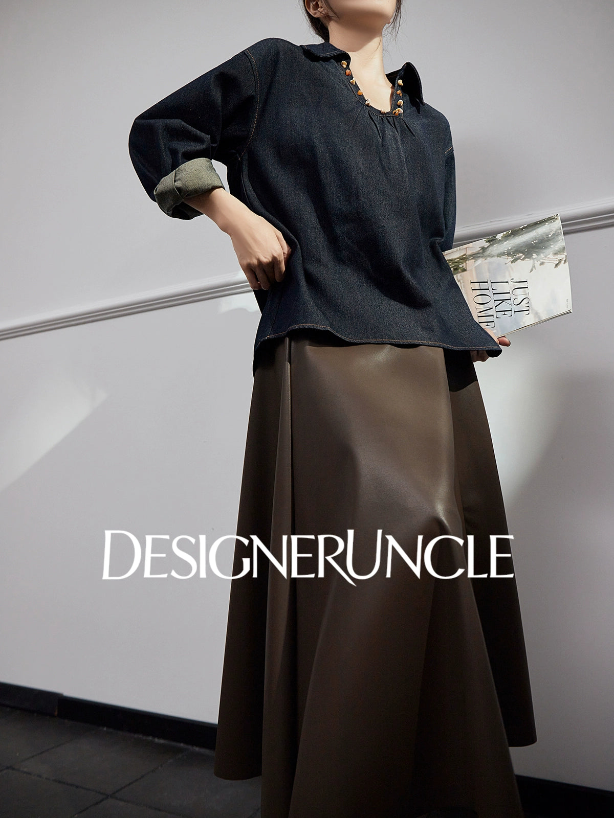 DGU "Fog Shadow" Denim New Retro Velvet Loose Slimming Commuter Top - SENT.