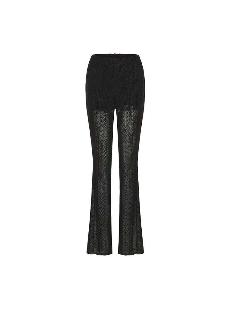 ATELIER MISS LU logo flocked design see-through bell bottoms - YANKEE.