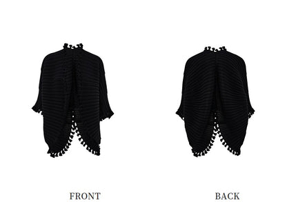 ZHUCHONGYUN black knot tassel sheep wool knit cardigan jacket-DOMEL.
