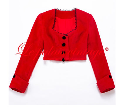 Le palais vintage red pencil skirt  + crop jacket suit set - Manui.