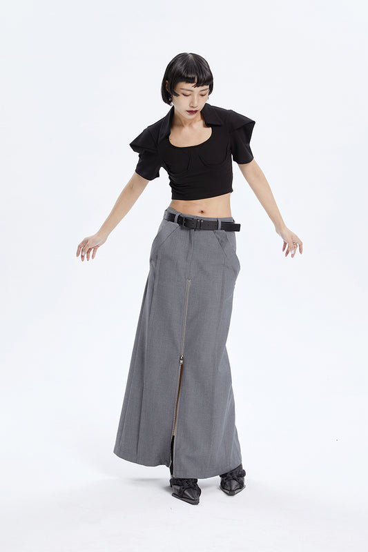 TINY IN zippered slit long straight legs structured seams low waist skirt -TENDO