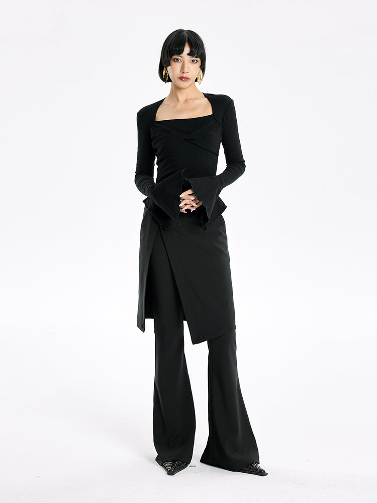 TINY IN bell sleeve square neck knitted top- guy