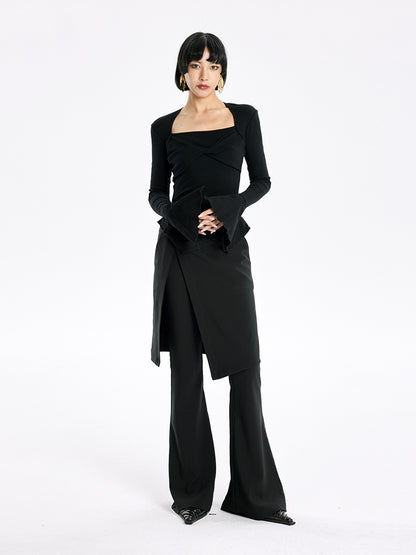 TINY IN bell sleeve square neck knitted top- guy