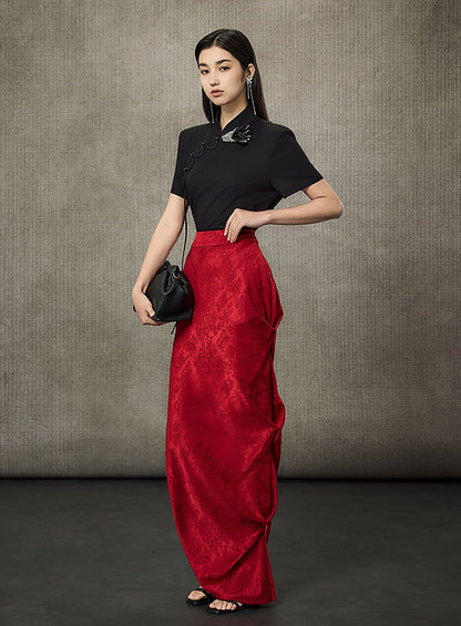 HECO Pleated Long Jacquard Slit Skirt - EAGLE.