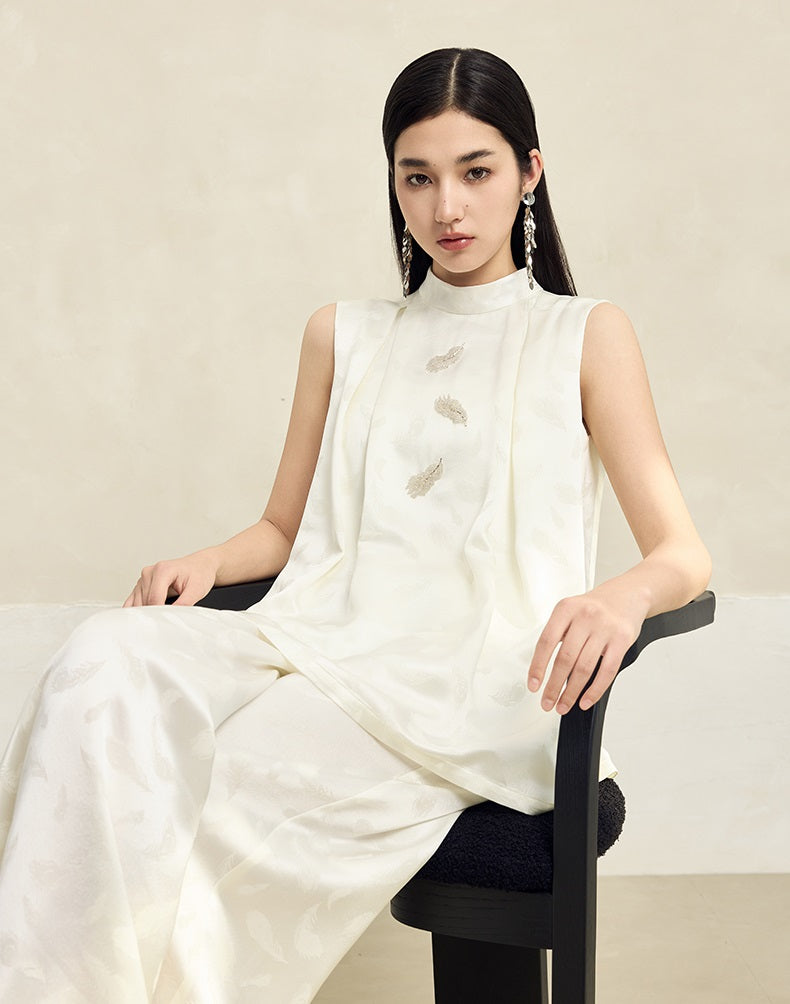 HECO Handmade Beaded Acetate Jacquard Sleeveless Top Women - KING.