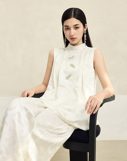 HECO Handmade Beaded Acetate Jacquard Sleeveless Top Women - KING.