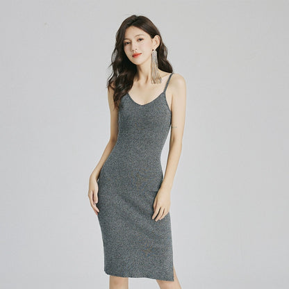 DOLLY Luxury Simple V-Neck Sleeveless Slim Fit Knitted Split Hip Date Dress-KELA