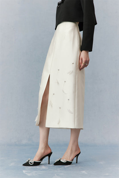 PURITY Elegant Delicate light luxury  white handmade feather satin skirt- Angel
