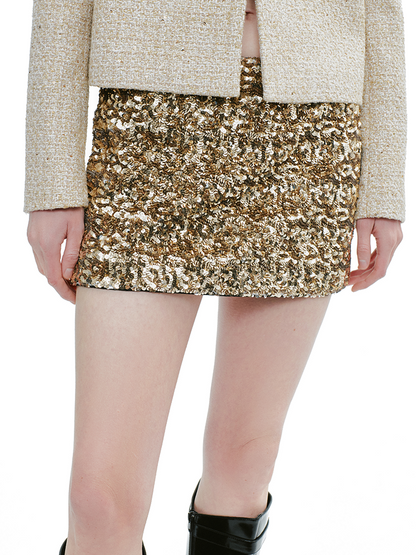 YES BY YESIR gold fan mini skirt - GLORY.