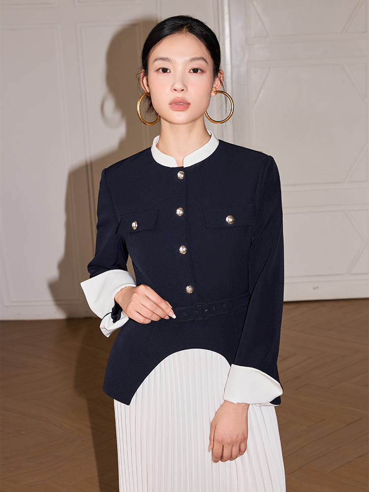 YES BY YESIR  irregular swing spliced pleated midi dress - LEVI.