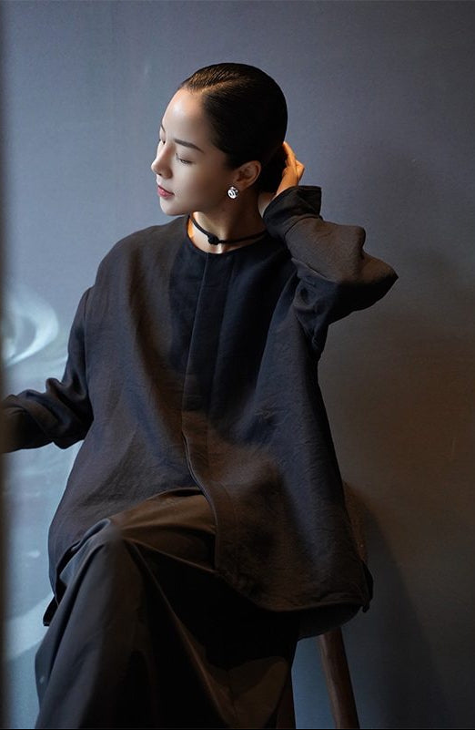 TUYUE texture silhouette hand-buttoned long-sleeved shirt-LOLA.