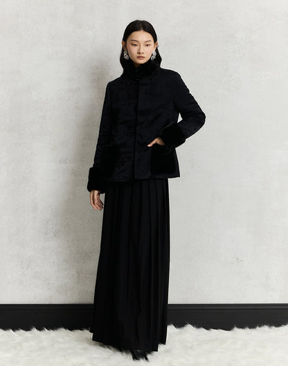 HECO 100% viscose High Neck Fur Collar red black Cotton Suit Women - entity.