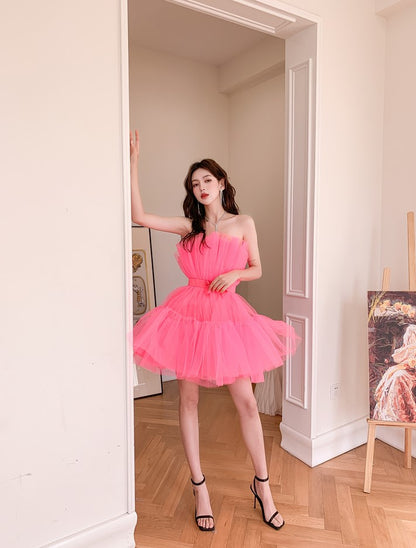 DOLLY Elegant Sleeveless Off Shoulder Chest Wrap Midi Princess Dress-JANEY