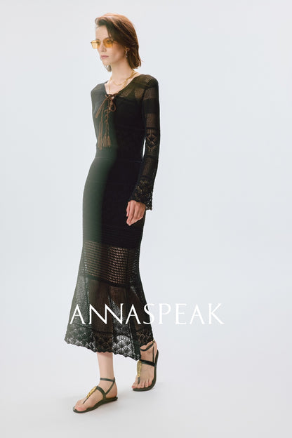 ANNASPEAK Fringe Lace-up Slim Knit Dress- CHACHA.