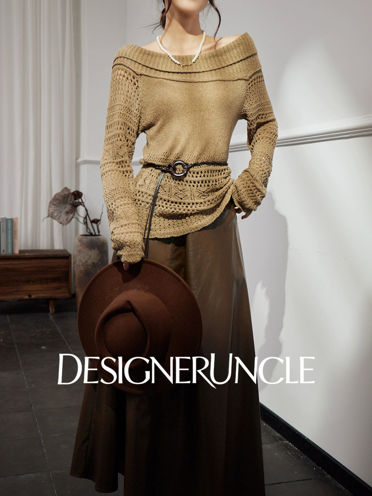 DGU "Oak Autumn" knitted new cut-out long-sleeved versatile pullover top - Emery.