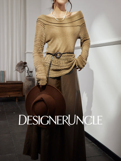 DGU "Oak Autumn" knitted new cut-out long-sleeved versatile pullover top - Emery.