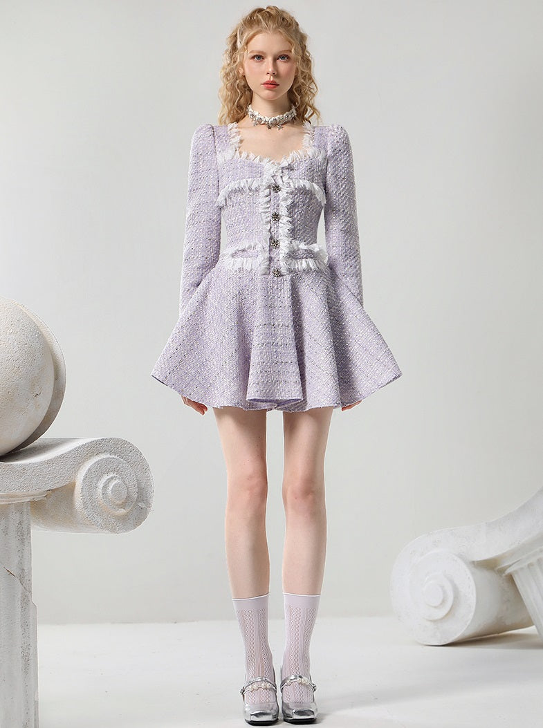 CHECOCRE Stubble Temperament Elegant Style Purple Short Dress - KEYLITH