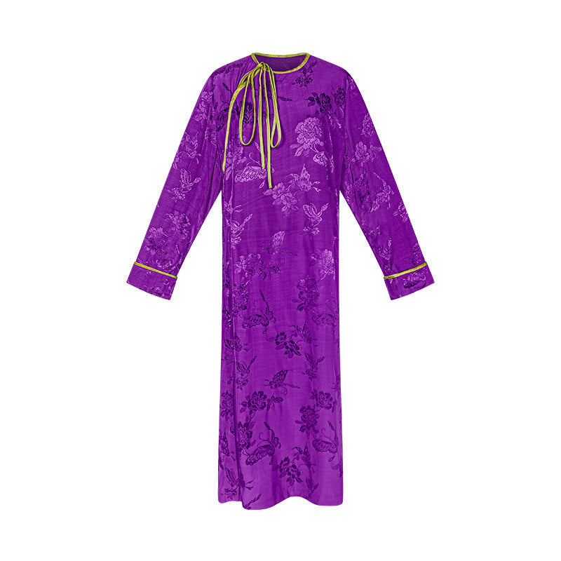 TUYUE Imperial Purple Side Placket Crew Neck Slit Lace-up Dress - JENNIFER.