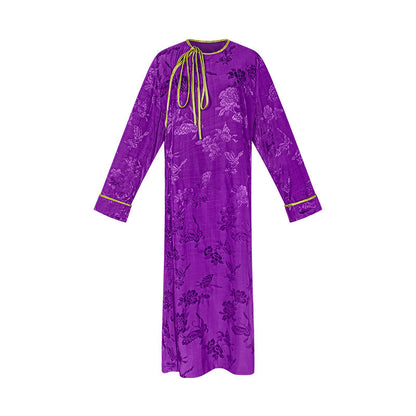 TUYUE Imperial Purple Side Placket Crew Neck Slit Lace-up Dress - JENNIFER.