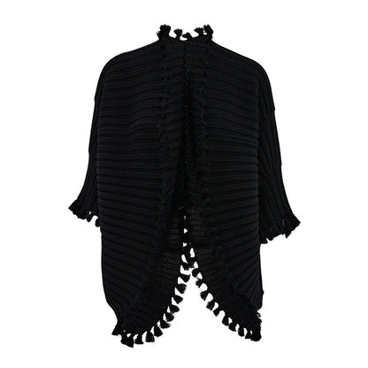 ZHUCHONGYUN black knot tassel sheep wool knit cardigan jacket-DOMEL.
