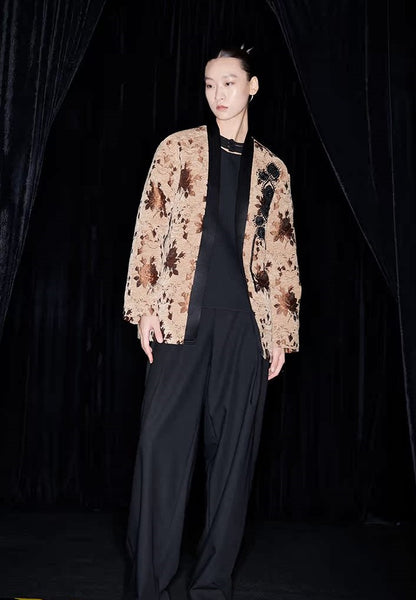 M essential Mackay designer Drop coffee jacquard crochet embroidered  jacket - stans apere