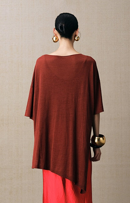 ZHUCHONGYUN one-line collar loose irregular thin top-USHER.