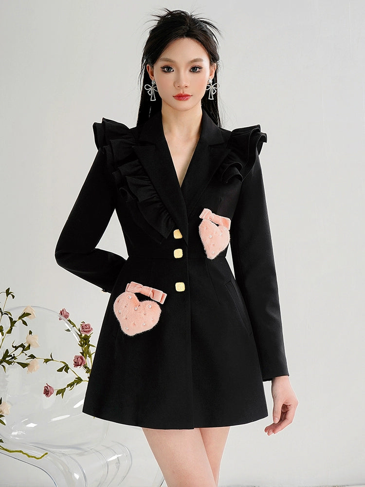 CHECOCRE Love Commuting Slimming Single-breasted Suit Little Black Dress - MAYA